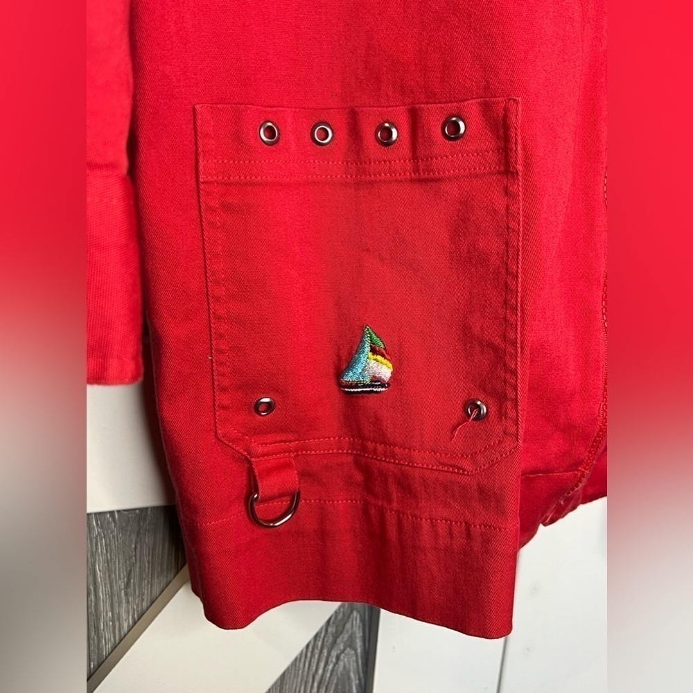 055. Erin London Zip Up Rain Jacket Red, Large - Picture 3 of 4
